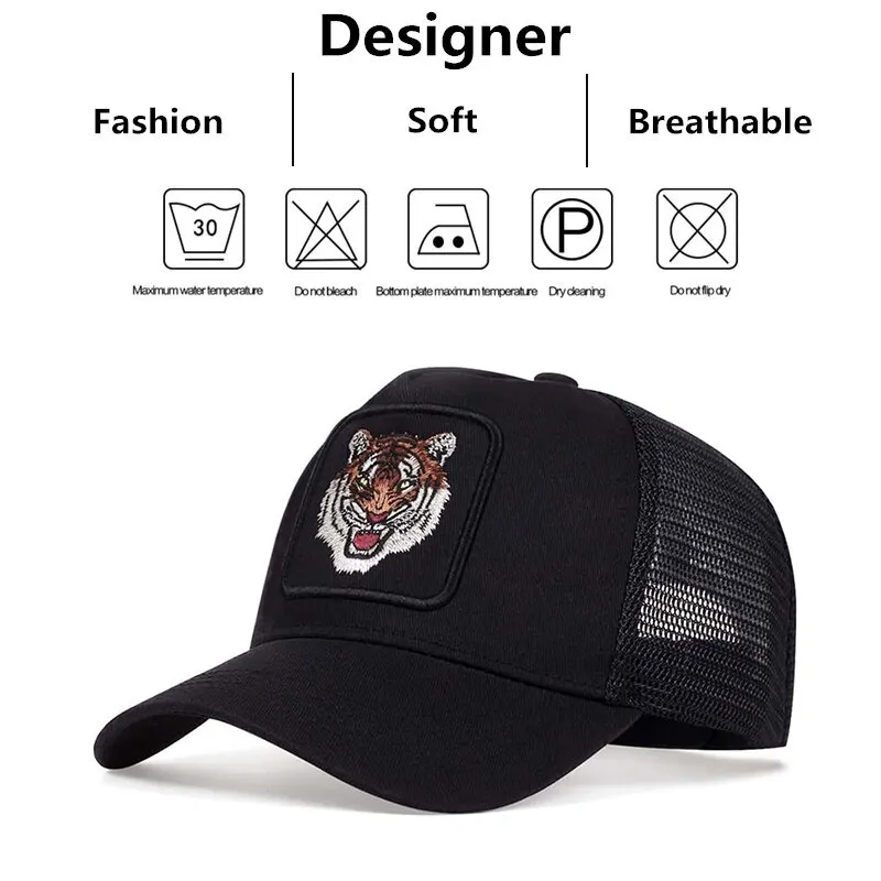 Unisex Tiger Embroidery Baseball Net Caps Spring and Summer Outdoor Adjustable Casual Hats Sunscreen Hat