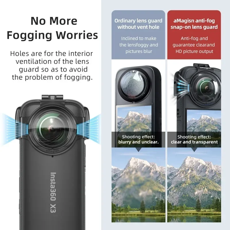 aMagisn for Insta360 X3 Glass Anti-Fog Snap Protector Detachable Lens Protector Accessory