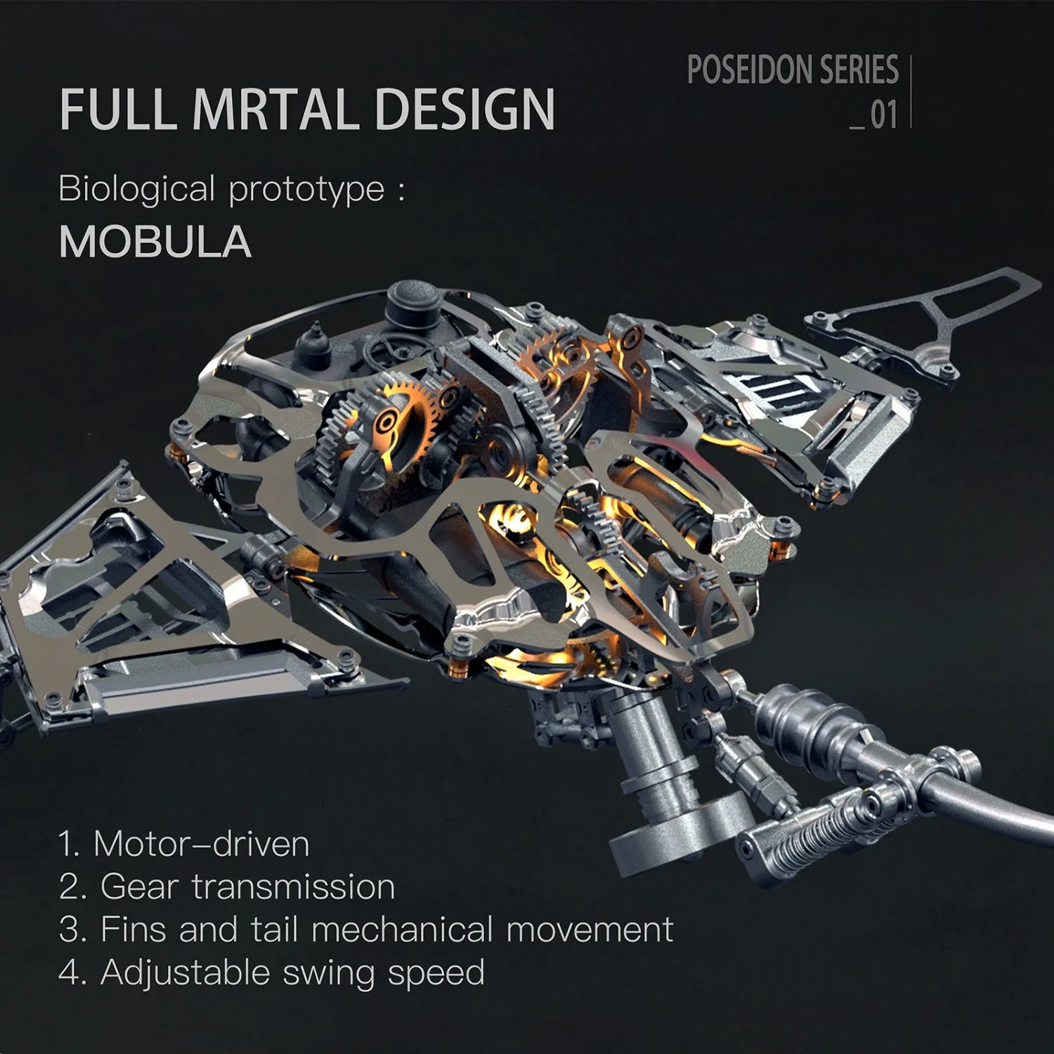 Mechanical Manta Ray Full Metal Design Manta Ray DIY Assembly Kit Electric Drive Charging USB Art Ornament Model Toy