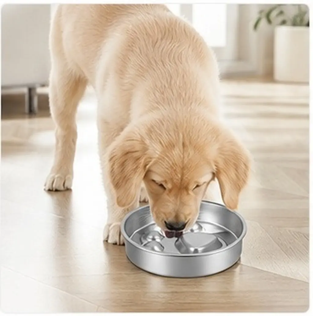 Stainless Steel Slow Feeder Dog Bowl Anti-Slip Metal Base Slow Eating Pet Food Dish for Fast Eaters Puppy Cat Lick Plate
