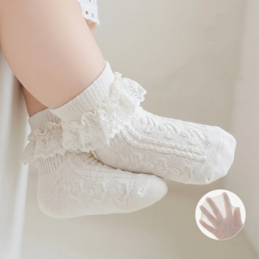 

Baby Cotton Socks For Girls Soft New Born Lace Ruffle Princess Children's Socks Spring Summer Kids Girls Solid Knit Sock 0-5Year
