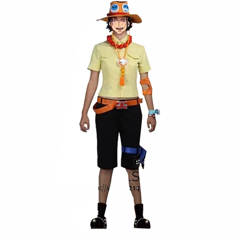 Portgas D Ace Cosplay Costume Shirt+pants+leg bag+belt+hat+necklace+armcover