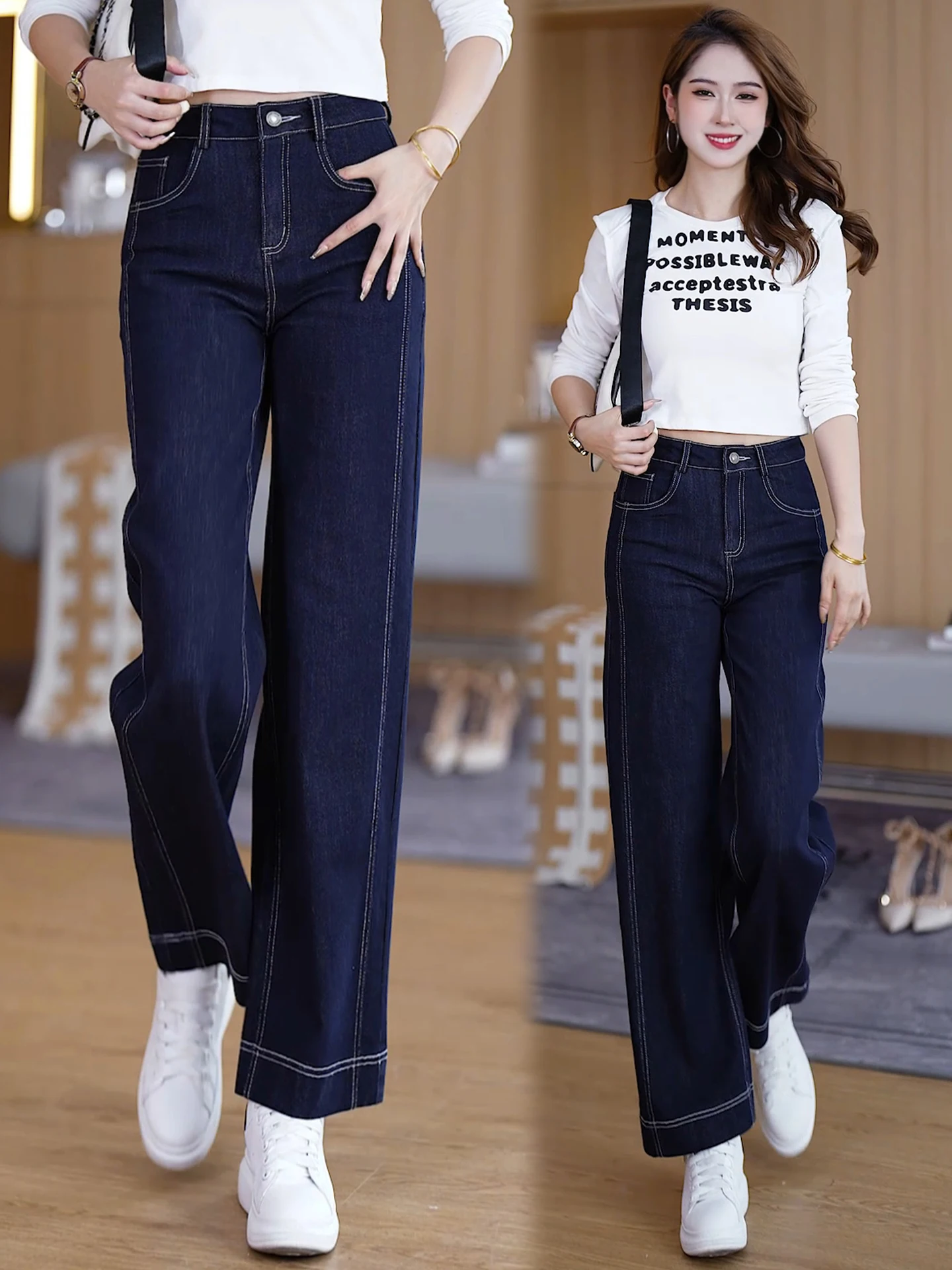 

High Waist Loose Fit Straight Leg Denim Jeans Women's Spring Autumn 2026 New Style Vintage Slimming Short plus Size Pants
