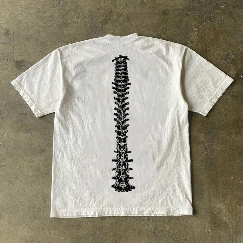 Trendy Ins American Retro Opaque Heavy Niche Printed T-shirt Summer Men and Women  Creative Design Casual Short-sleeved Tops