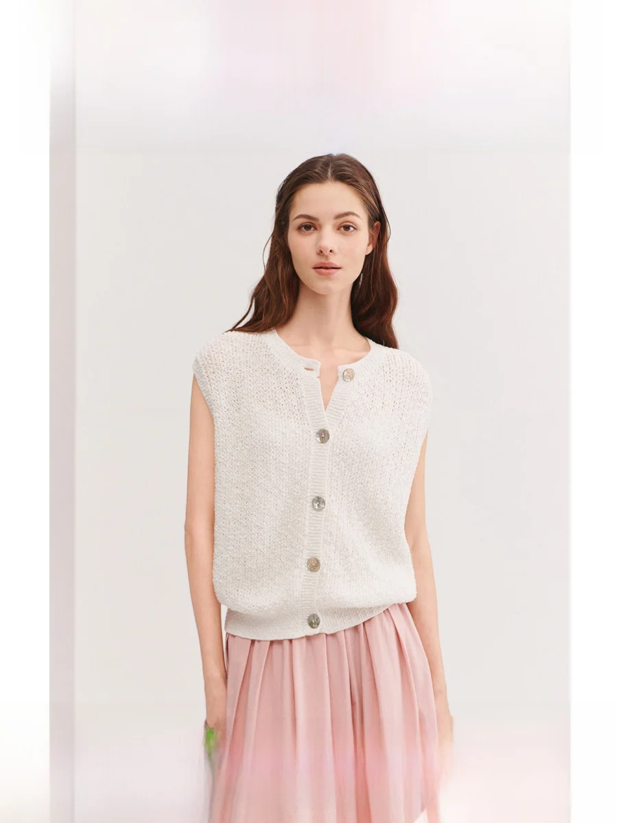 

Vivian iji ell Button Svel Knitted Vest Spring Summer New Sle Floral Pattern Women's Open Cardigan Cotton Blend