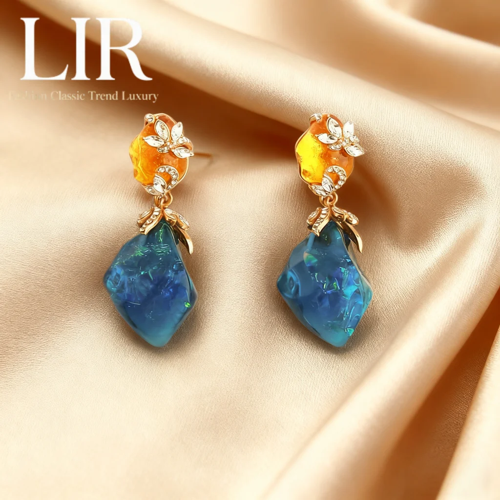 

Vintage Earrings: Retro High-End Klein Blue Statement Earrings | Women's Outfit Pop