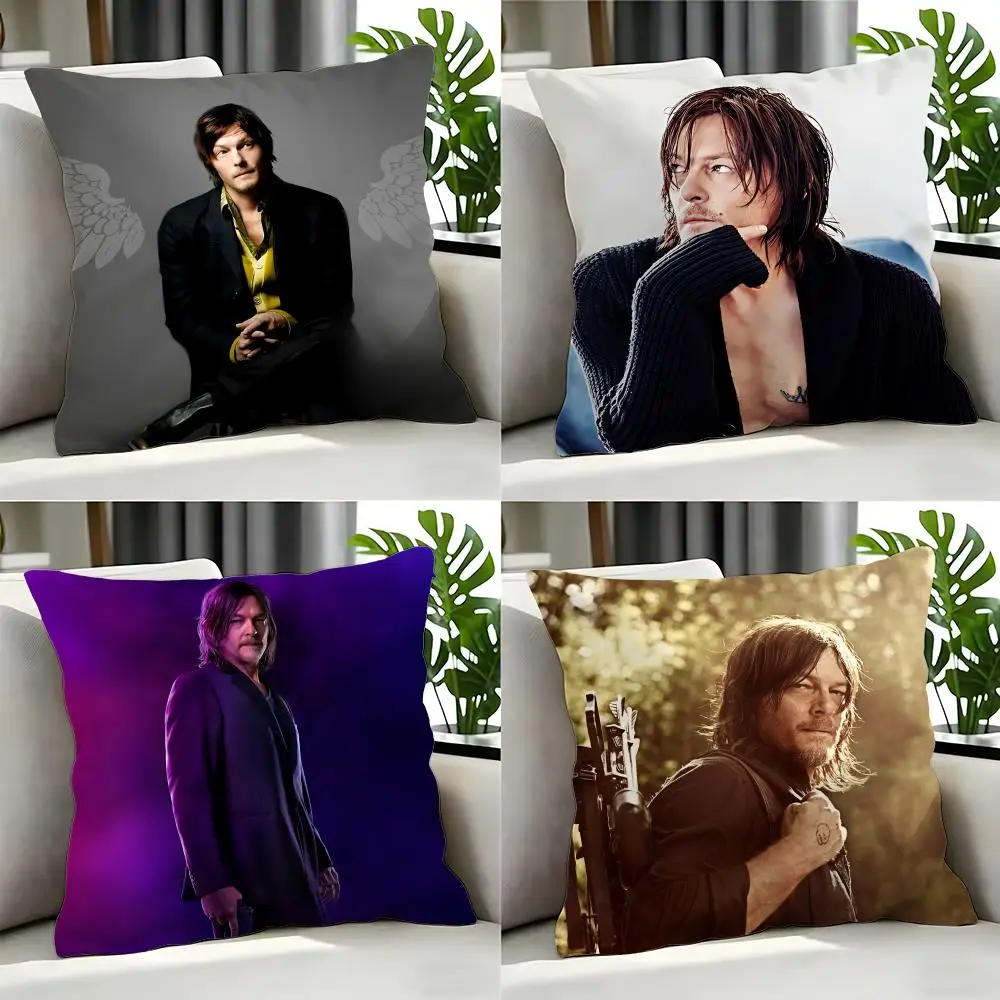 Funda de cojín del actor Norman Reedus, juego de fundas de cojín, 4 Uds., 50x50, 45x45, 40x40, funda de almohada decorativa para sofá, decoración del hogar