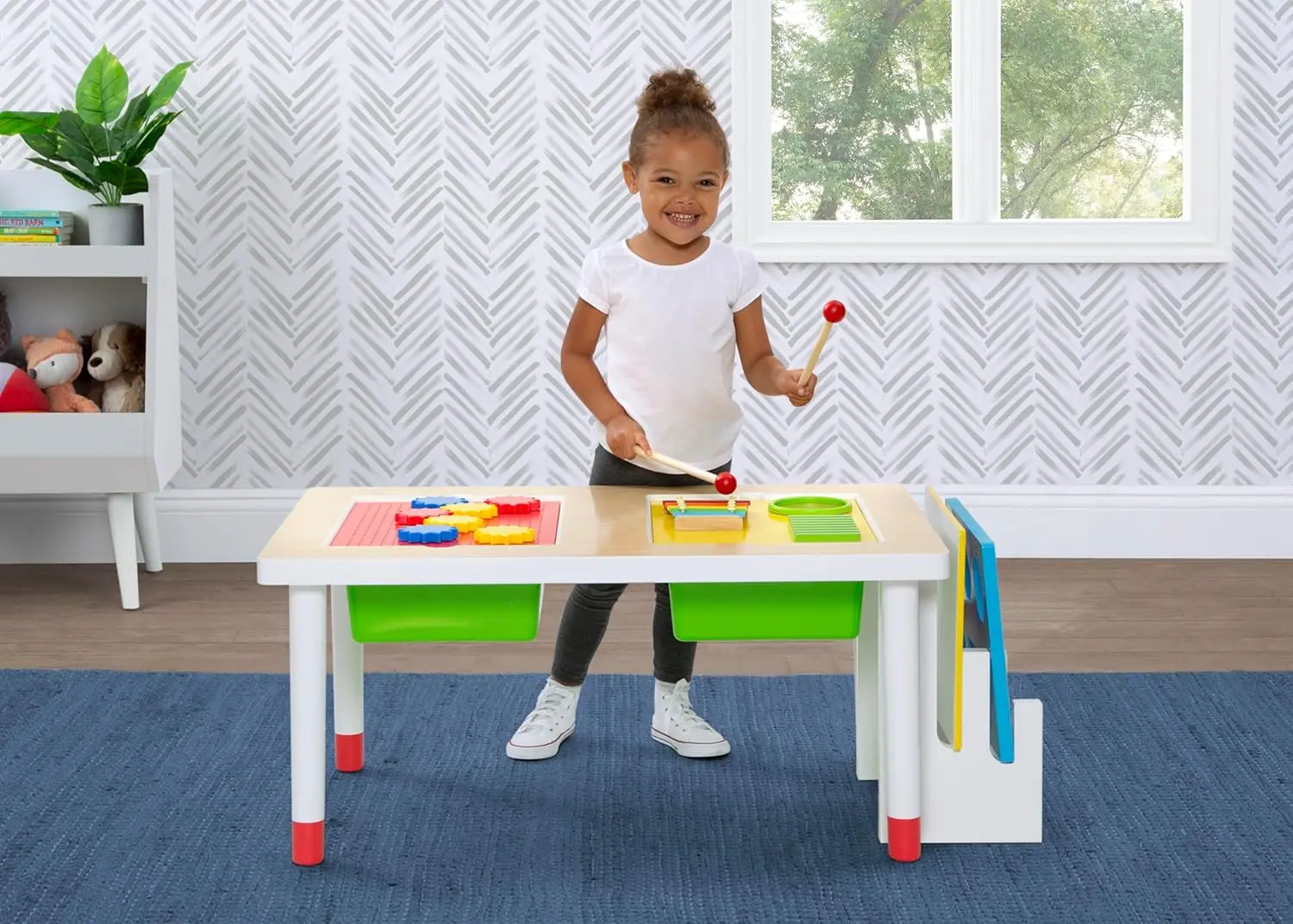 Children Play and Learn Sensory Table for Kids – Includes Shape Sorting, Building Block Baseplate, Gears and Musical Instr