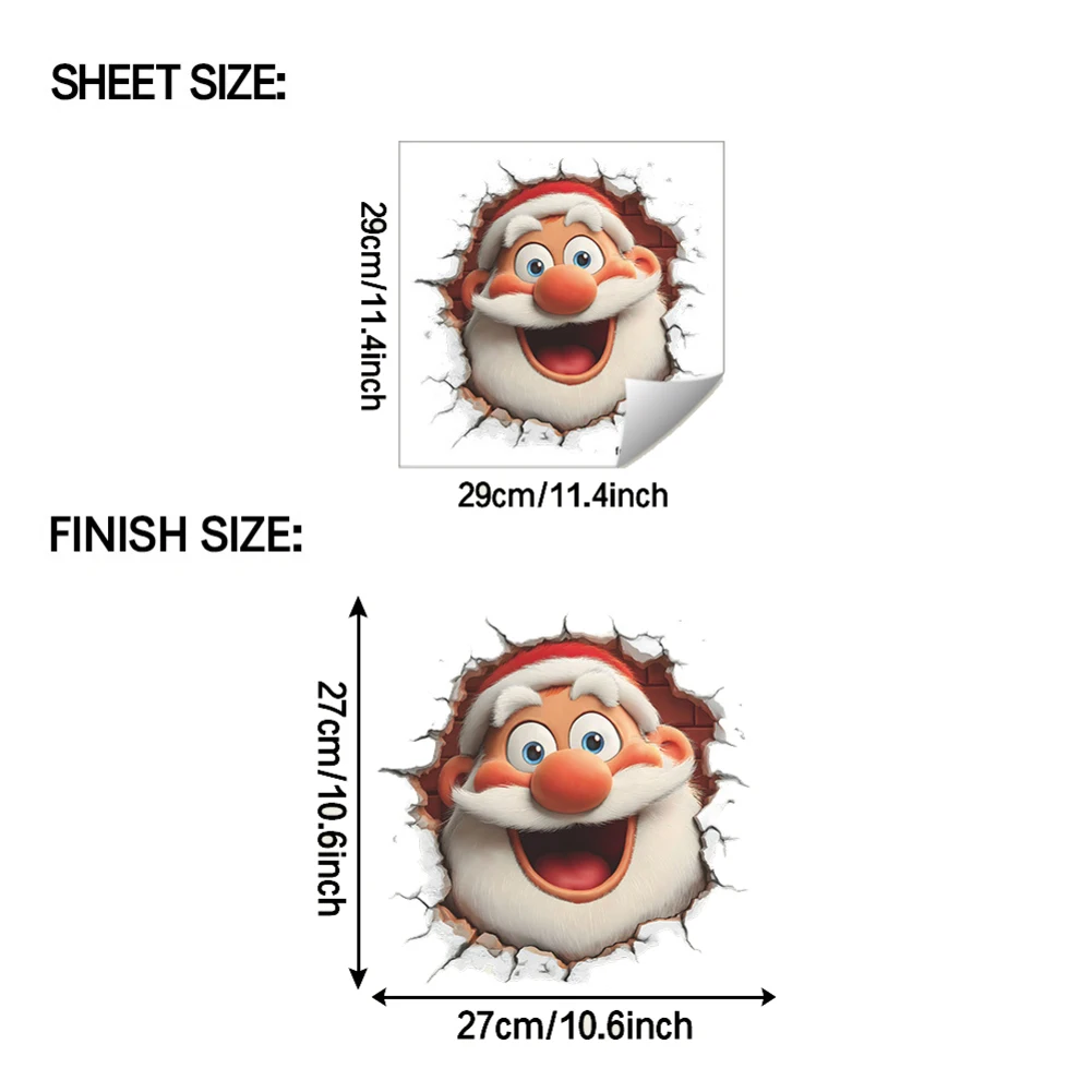 3D Santa Claus Wall Sticker Removable PVC Christmas Decoration for Winter Holiday on Smooth Surfaces Such as Walls Windows Doors