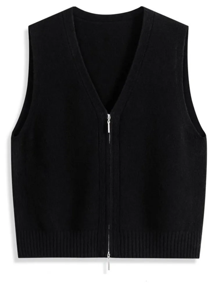 V-Ne-cárdigan abierto para mujer, suéter informal de punto con doble cremallera, chaleco de lana informal Faion de otoño