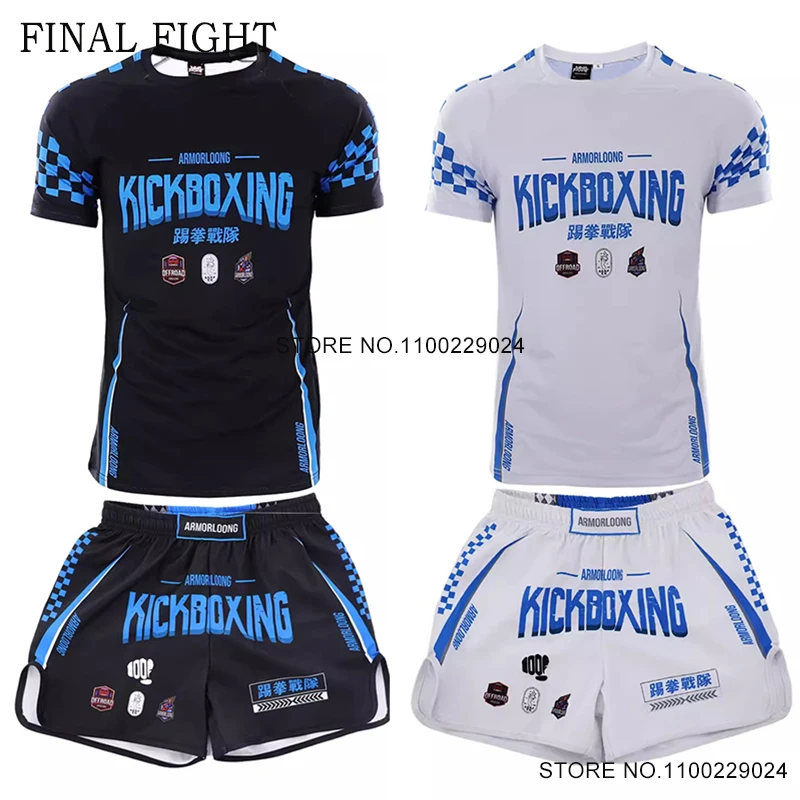 

Kickboxing Shorts T Shirt Set Muay Thai Boxing Training Shorts MMA Bjj Rashguard Men Women Children Gym Sport Workout Fight Wear