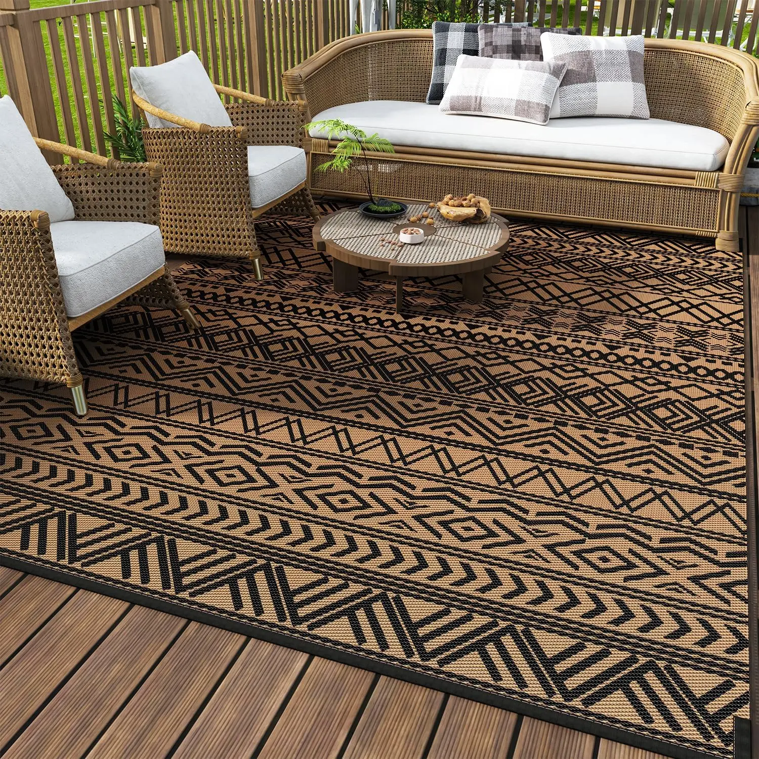 Outdoor Camping Rugs 8X10 - Outdoor-Teppich 8x10 Wasserdichter Outdoor-Terrassenteppich Wendbare Kunststoff-Stroh-Matte