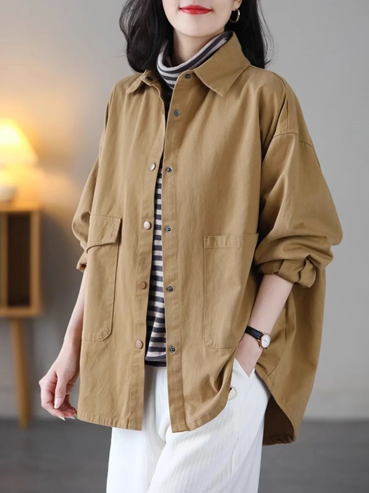 

Loose Casual Women's Workwear Sle Jaet Korean Japanese Brand Tailored Collar Long Sve Coat Pure Color Commute Sle