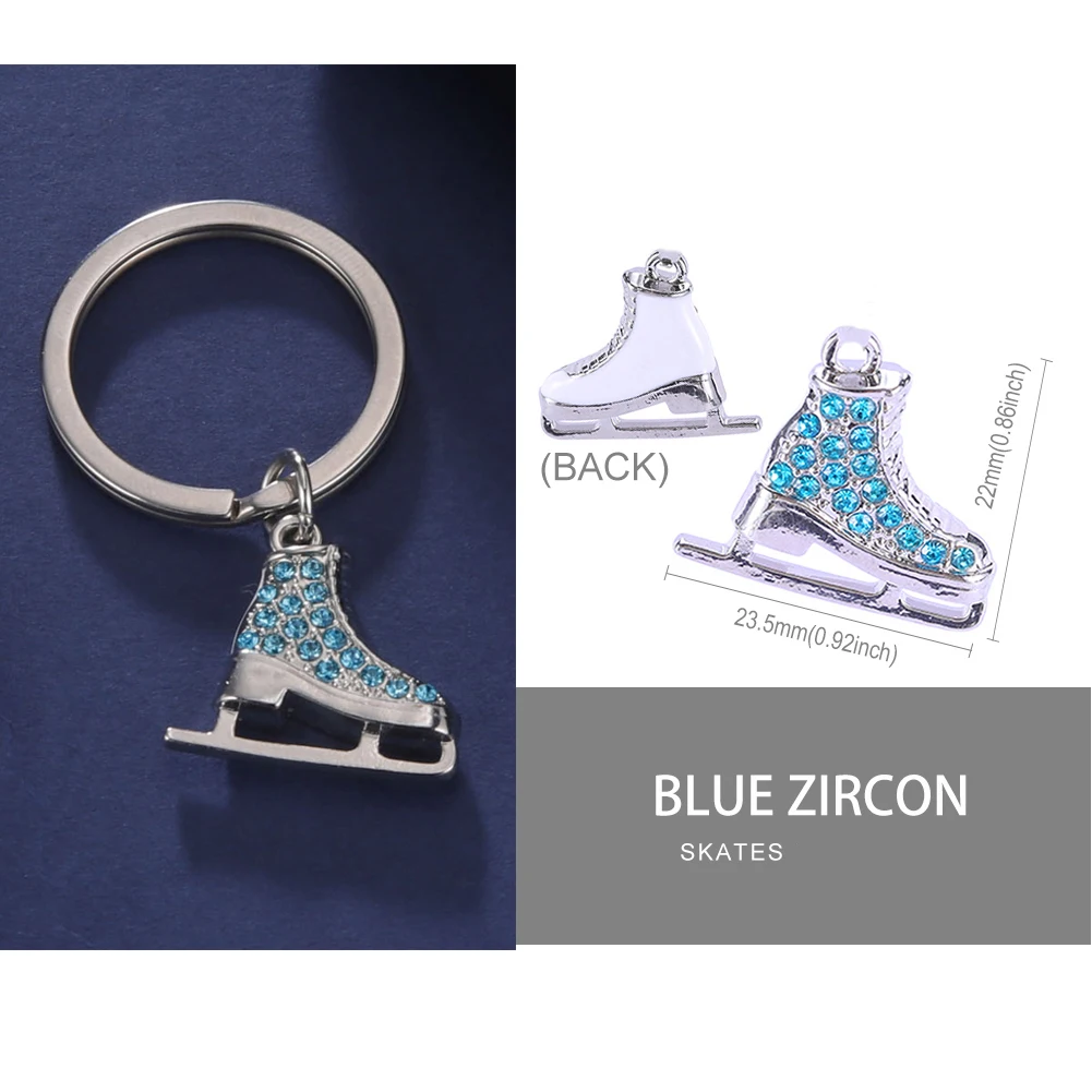 Skyrim Rhinestone Ice Skates Pendant Keychain for Women Girls Metal White Enamel Keyring Sports Jewelry Friends Gift Wholesale