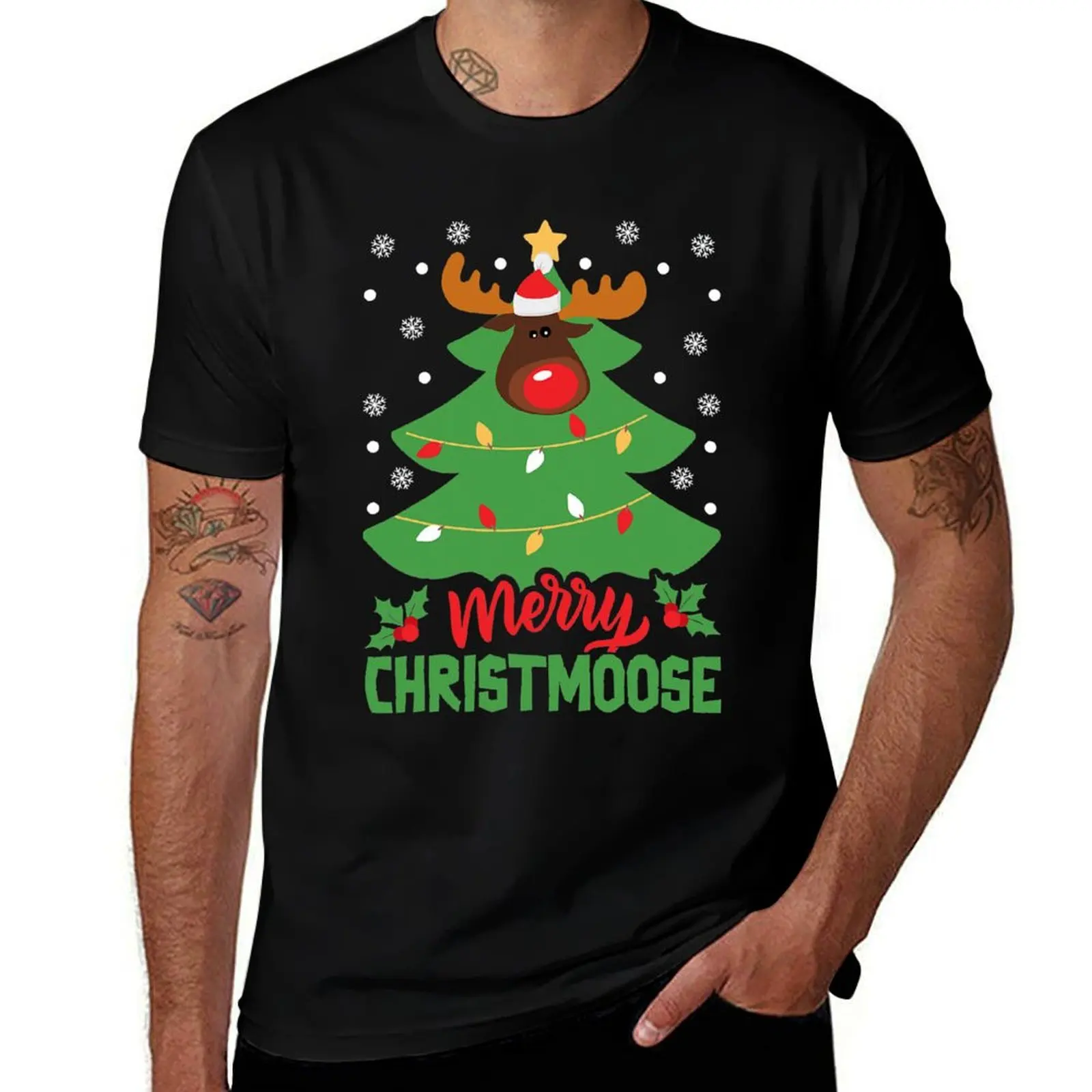 

Merry Christmoose Christmas Tree Moose Xmas Pajama T-Shirt t shirts for man cotton anime t shirts oversize T-Shirt