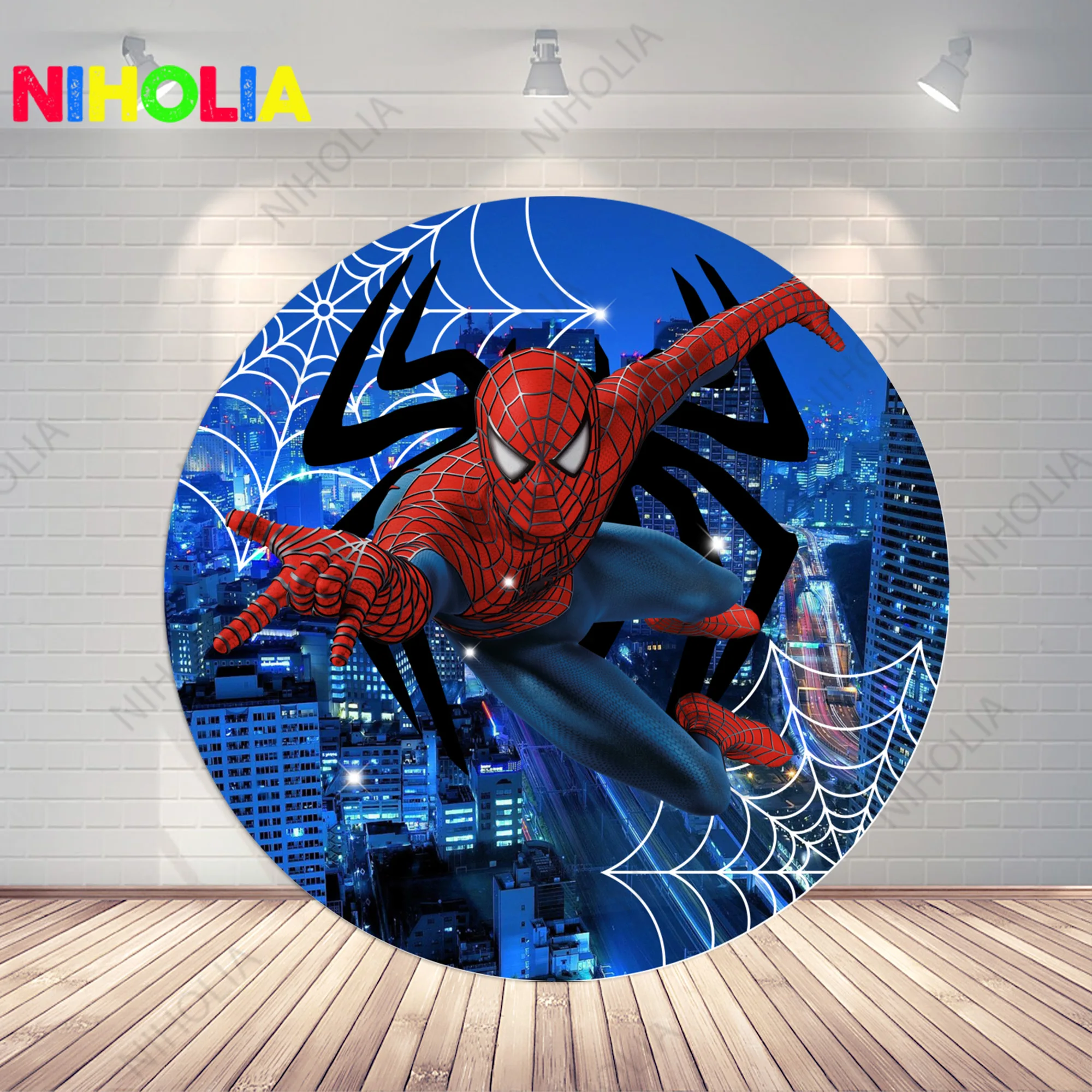 Disney Spiderman Round Photo Backdrop Kids Birthday Party Decoration Background Cylinder Cover Cake Table Baby Shower