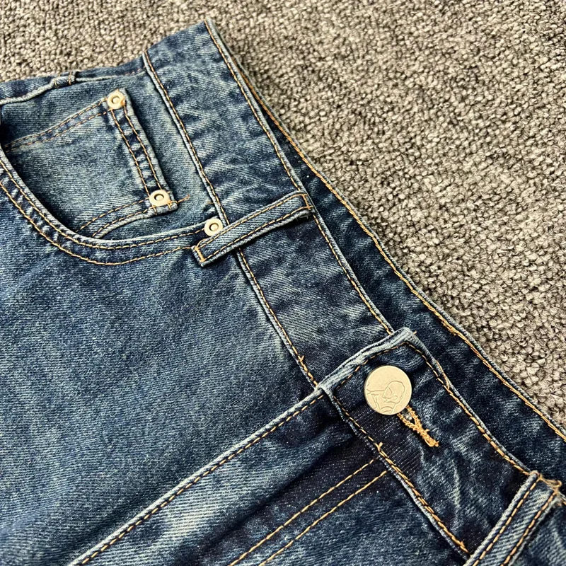 Europa America Street Trend Derschutze Jeans Retro Casual Uomo Donna Pantaloni larghi con logo ricamato a gamba dritta