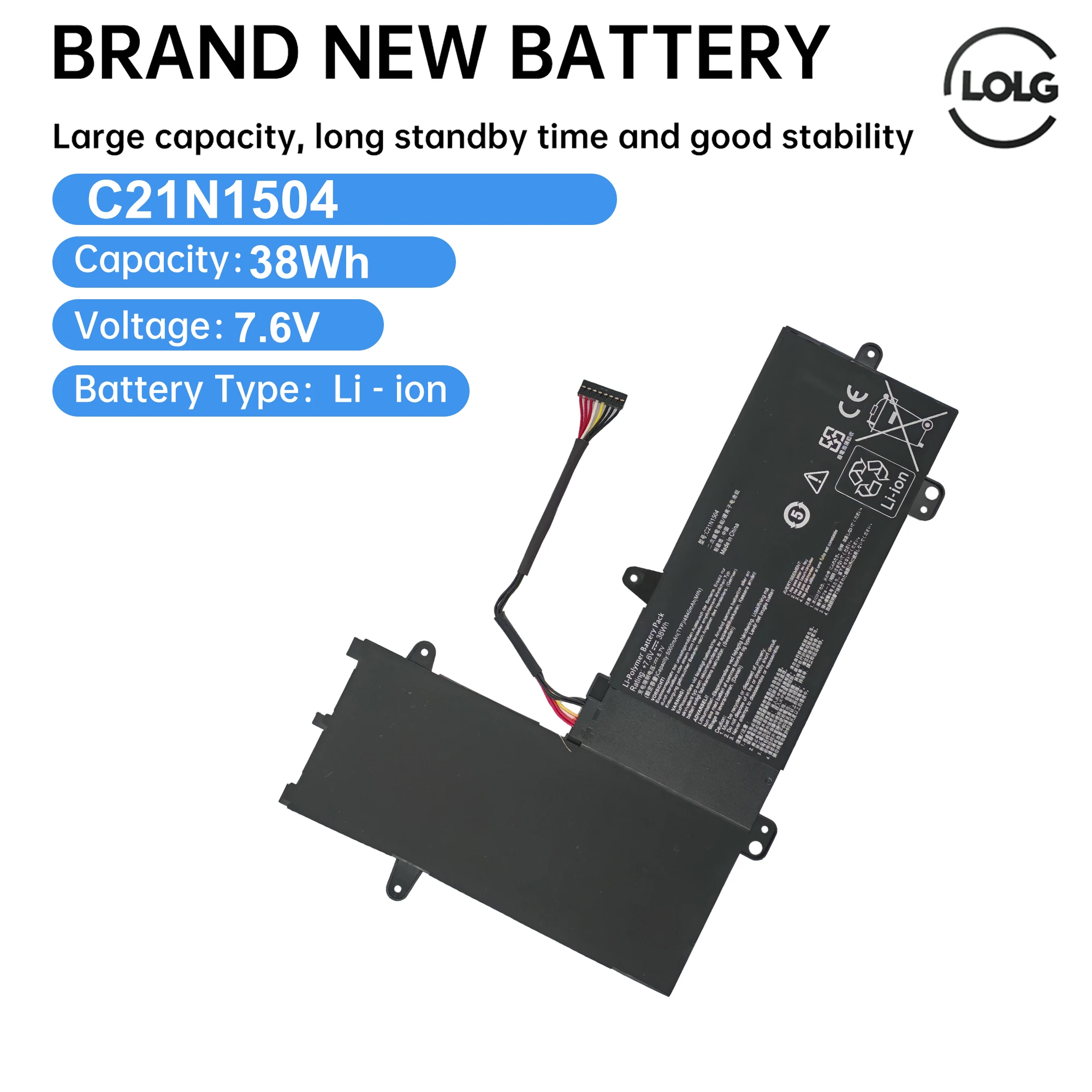 

7,6 В 38 Втч Новый аккумулятор для ноутбука C21N1504 для ASUS E205SA TP200S TP200SA C21N1504