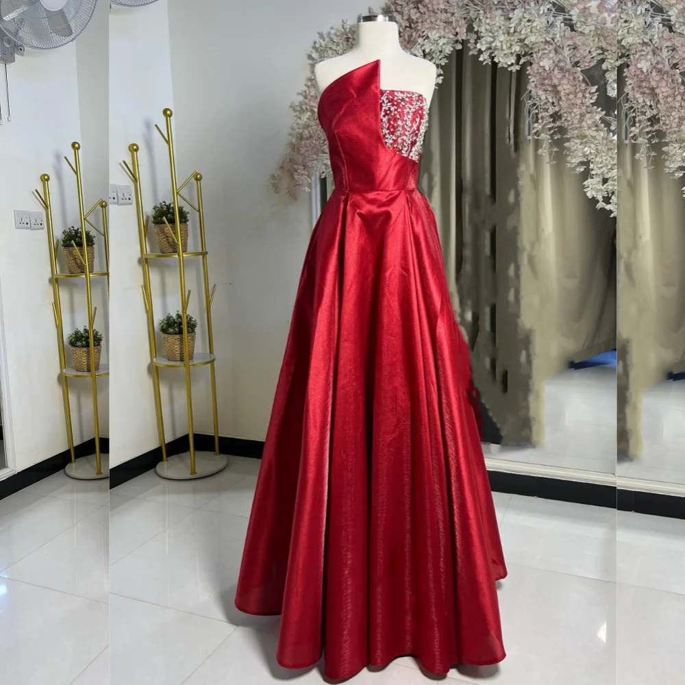 

Customized Exquisite Pleat Sequined A-line Strapless Midi Dresses Evening Dresses Modern Style Pastrol Unisex Chinese Style Form