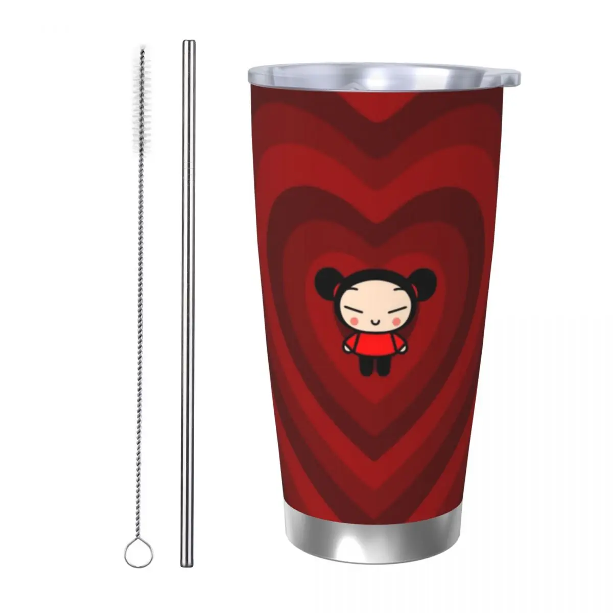 Cute Cartoon Pucca 20oz Stainless Steel Car Mug Straw Thermal Iced Travel Cup Vacuum Insulated Coffee Hot Cup