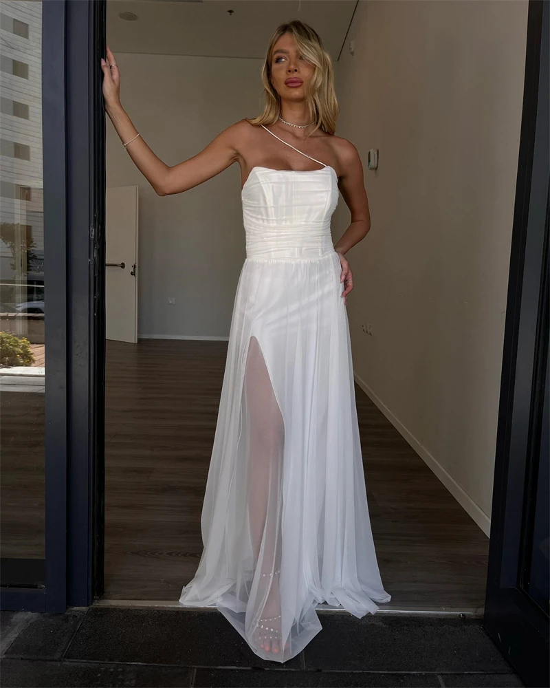 Simple Boho Wedding Dress Chiffon Strapless robe de mariée fluide Bride Dresses Sweetheart VBeach A Line Bridal Gowns For Bride