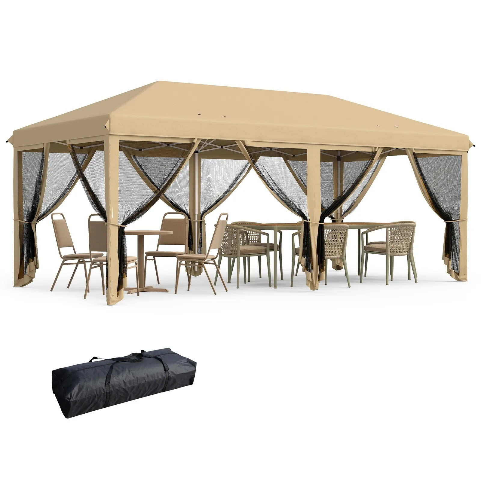 

10'x20' Pop Up Party Tent Gazebo Wedding Canopy with 6 Sidewalls, Cream White