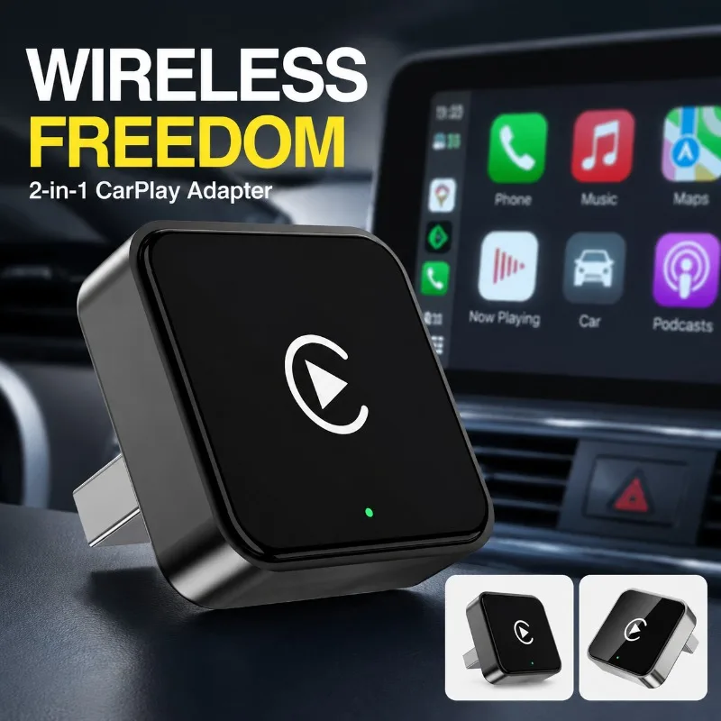2‑in‑1 Wireless CarPlay Box Android Auto Vehicular Adapter Wired‑to‑wireless Automobile Interconnection Dongle Transforming