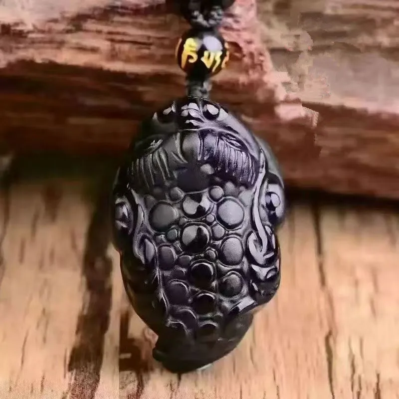 

Ожерелье из натурального обсидиана, ручная работа, Золотая Жаба, нефритовая подвеска, модные ювелирные изделия для мужчин и женщин, трехногая Золотая Жаба, ожерелье