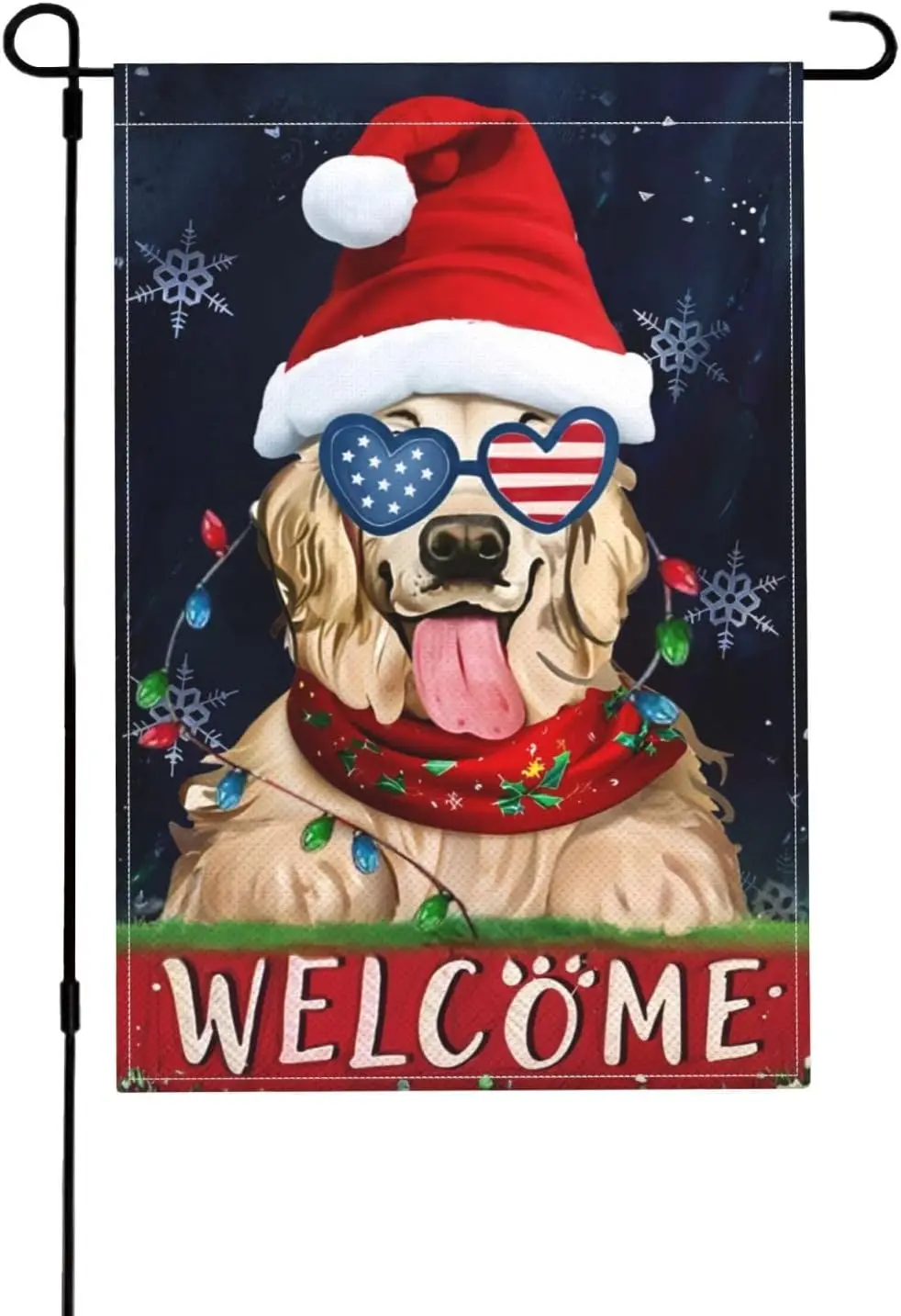 Welcome Christmas Dog Garden Flag, Double Sided Cute Dog with Santas Hat Yard Flag Weather Resistant Welcome Seasonal Outside De