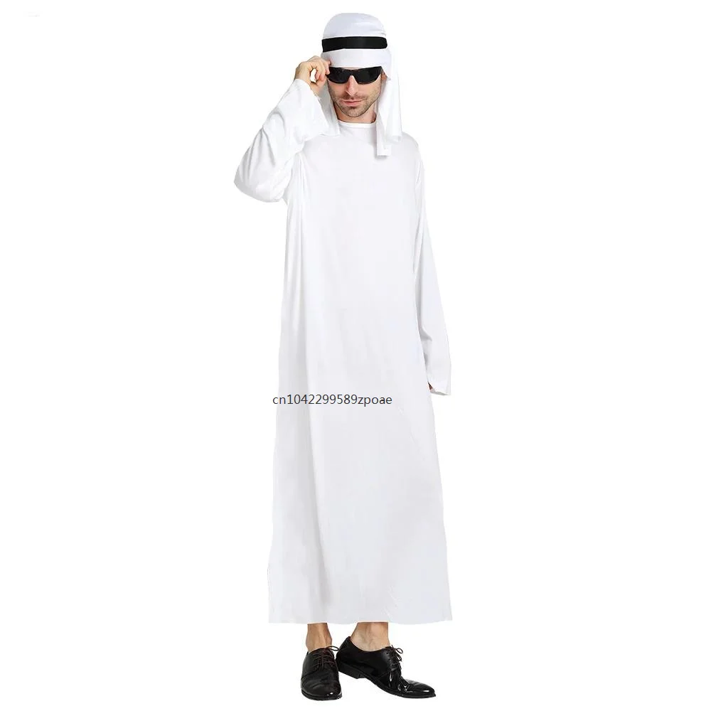 Carnival Cosplay Prince of The Arab Emirates Cosplay Costume Dress Up Ball Men's Pure White Middle East Dubai Clothes