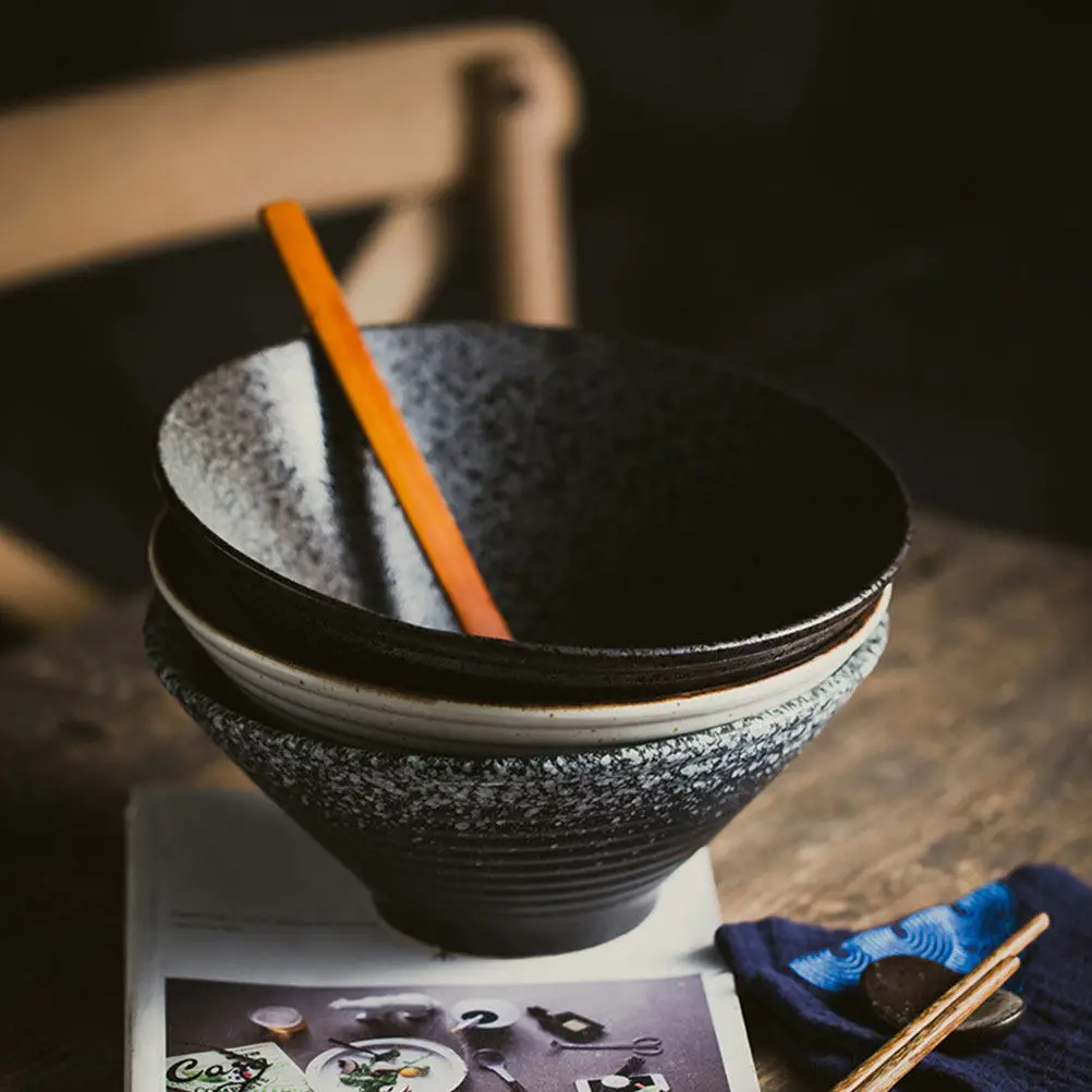 1Pcs Ceramic Ramen Bowl Japanese Style Retro Design Exquisite Craftsmanship Food Bowl for Daily Gathering Party Bar