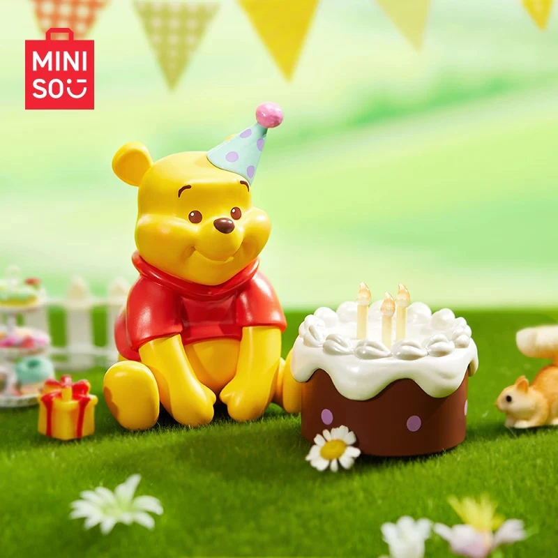 Miniso Winnie The Pooh Old Friend Party Theme Blind Box Figure Cute Interesting Children Toys Kawaii Pooh Kid Birthday Xmas Gift