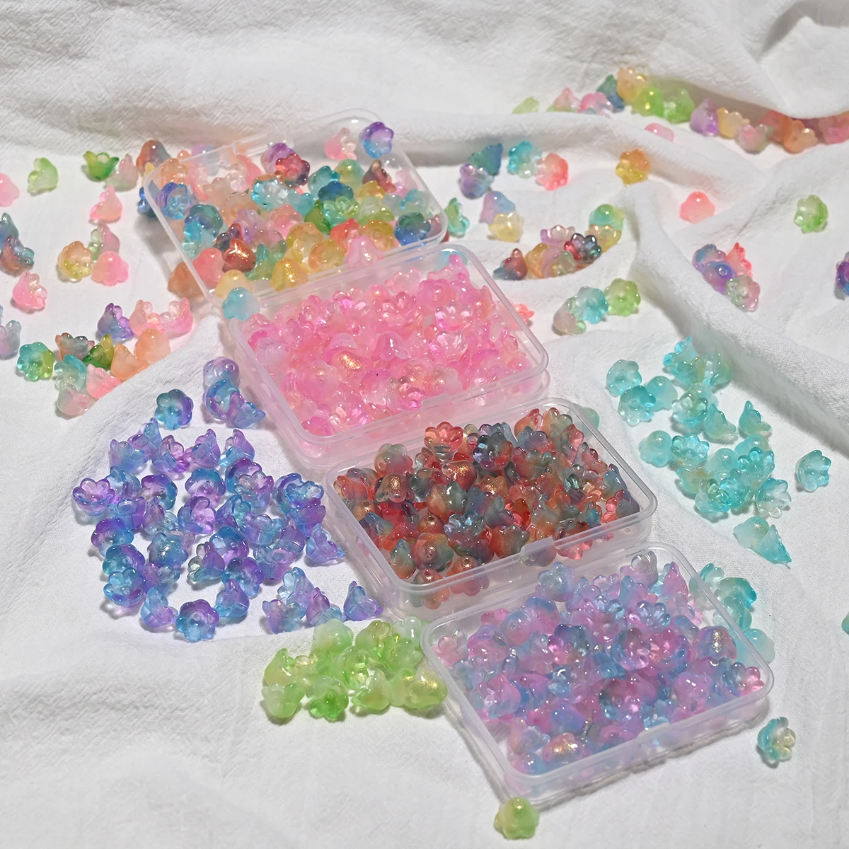 150 Stücke Acryl Farbverlauf Maiglöckchen Blume 12 MM Glockenblume Lose Perlen DIY Halskette Schmuck Machen Handarbeiten Diy Charme