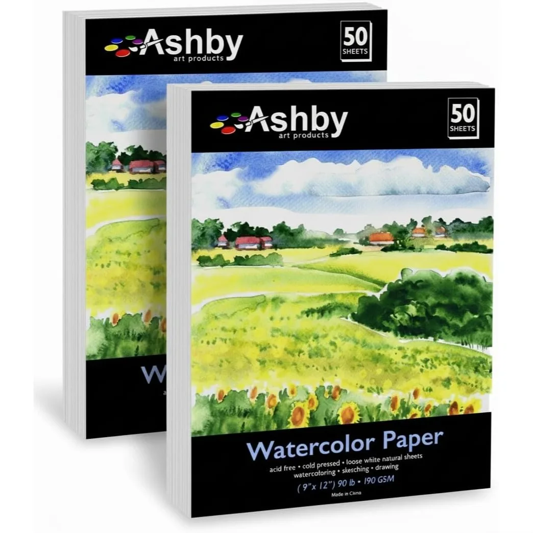 

100 Sheets Watercolor Paper 9x12 190 GSM Cold Pressed for Painting Sketching Drawing Wet Dry Mixed Media