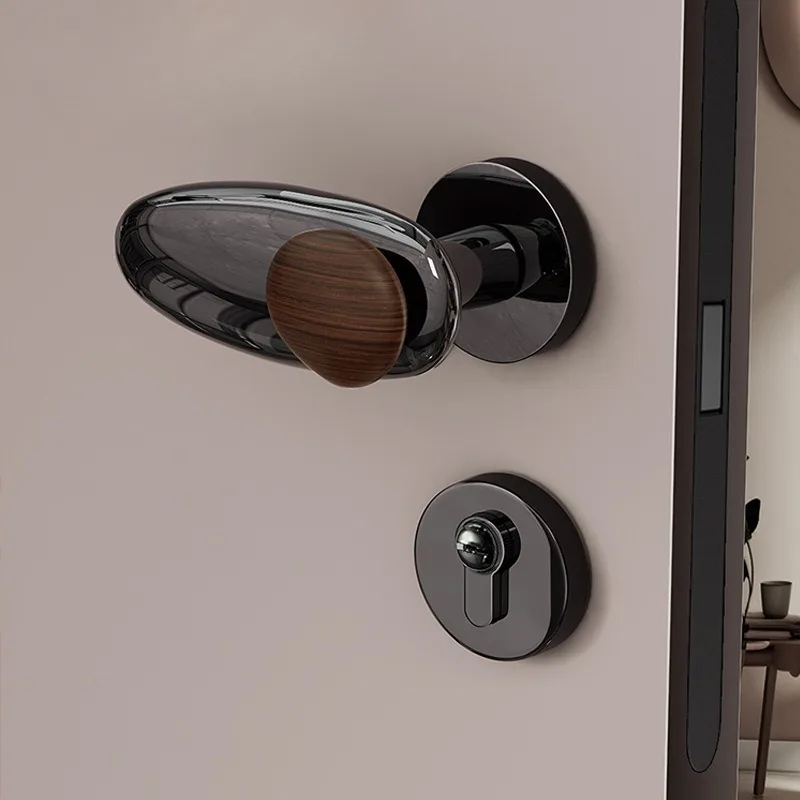 

Minimalist Vintage Chinese Style Door Lock Silver & Retro Copper Magnetic Silent Lockset with Stone Texture for Home Wooden Room