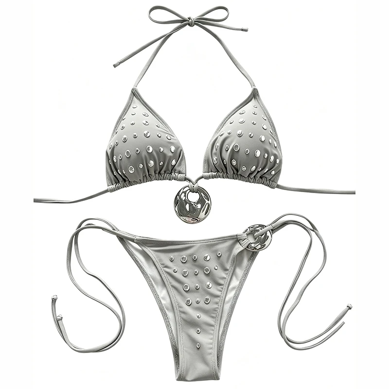 2026 Shiny Sequin Bikini Women Swimwear Female Swimsuit Two-pieces Bikini Set Wrap Around Halter Bathing Suit Swim Beach Wear