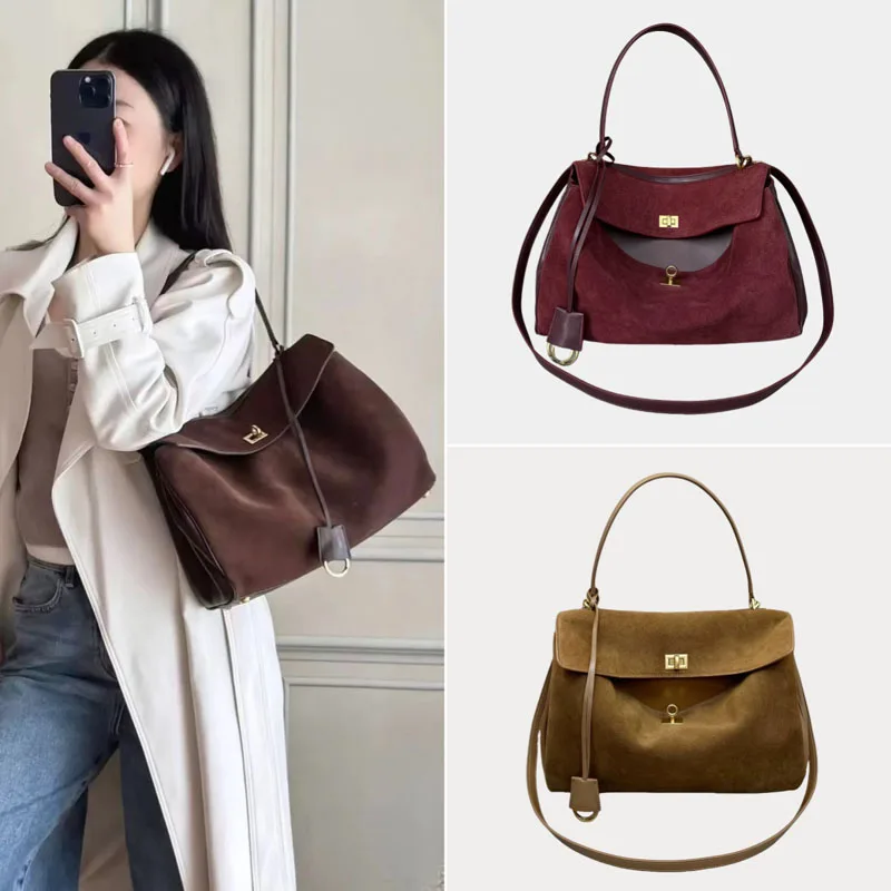 Luxury Brand Rodeo Women Bags Genuine Leather Brown Suede Totes Gold Buckle Shoulder Bags Fashion Crossbody Lady Handbags