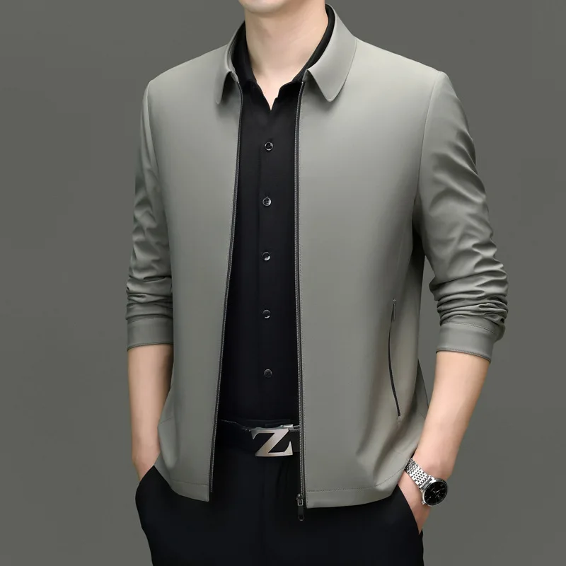 Men Lapel Collar Motorcycle Racing Jacket, Spring New Elegant High-end Texture Coat, Business Casual Daily Commuter Outerwear 2