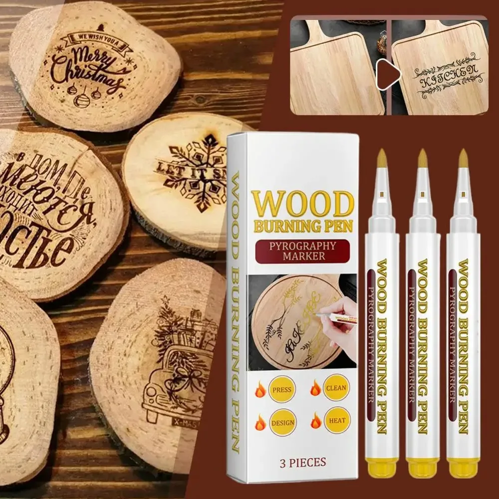3pcs Wood Burning Pen Scorch Creative Chemical Wood Burned Marker Pyrography Pens for DIY Art Fine Tip Woodworking Marker