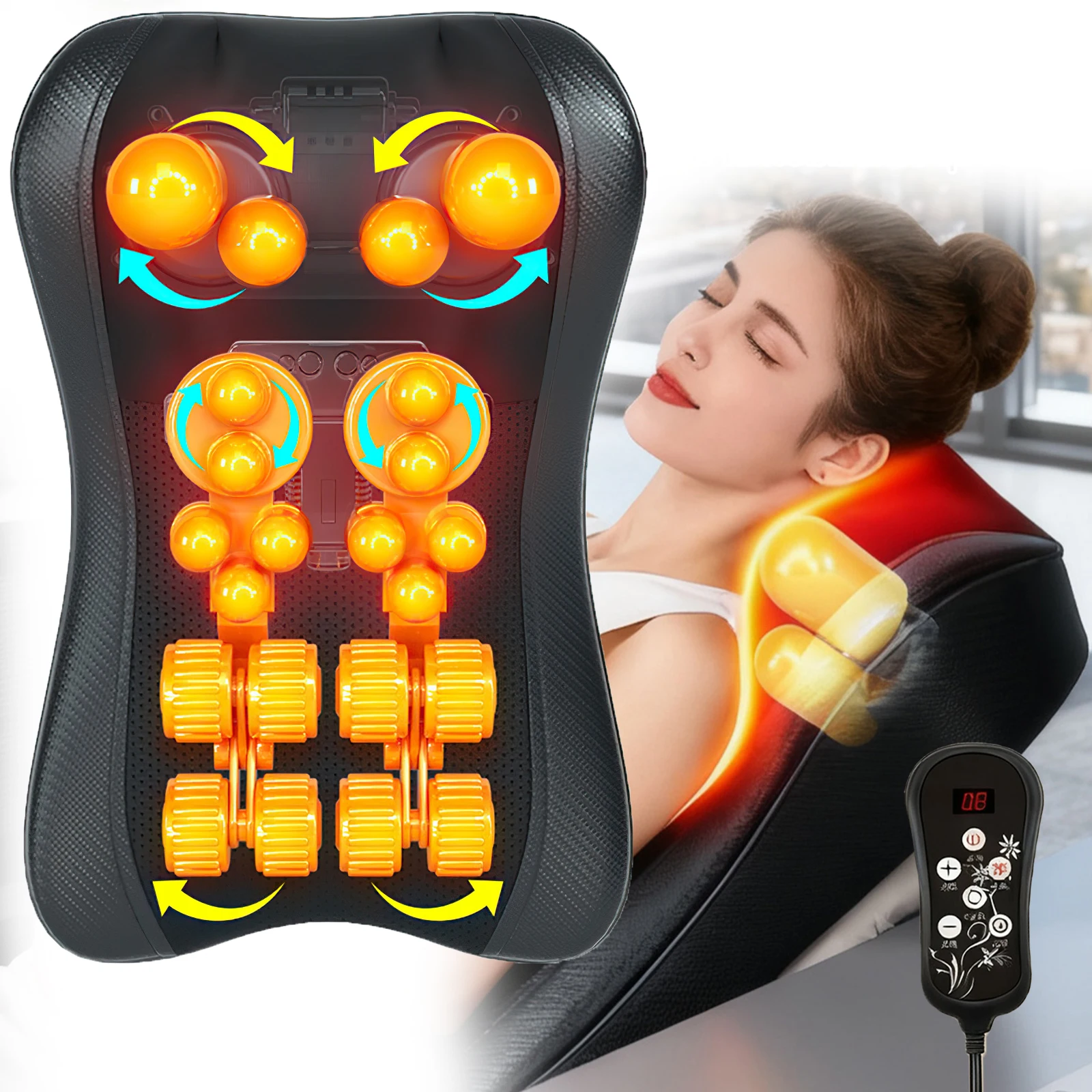 Almohada de Masaje Shiatsu para Cuello, Cojín Eléctrico para Masaje de Espalda Profundo con Calor, Amasamiento de Tejidos para Relajar los Músculos de los Hombros