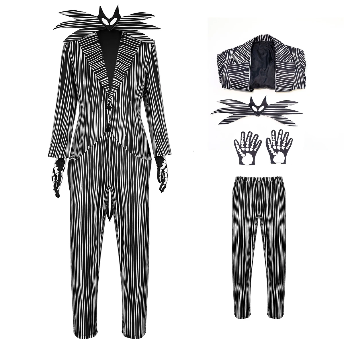 Jack Skeleton Skellington Costume With Bowtie Skeleton Nightmare Suit Before Christmas Halloween Cosplay for Adult Men