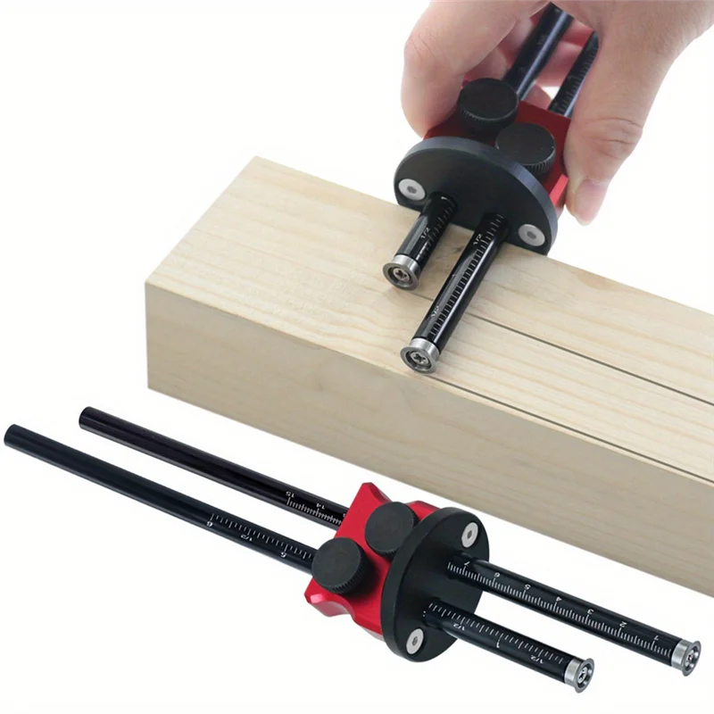 Double Head Wheel Marking Gauge Parallel Line Drawing Tool Woodworking Marking Scriber Ruler W/Graduated Inch&Mm Scale-AT35