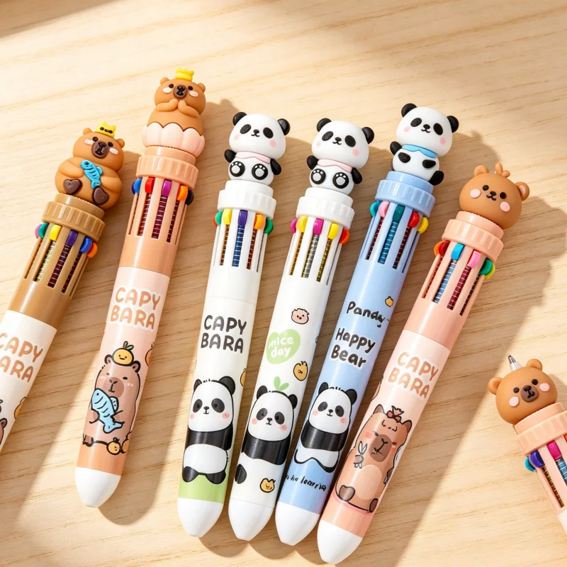 

Cartoon Panda Multicolor Pen 10-Color Click Ballpoint Pen for Smooth Writing Creative Journaling School Stationery Gift