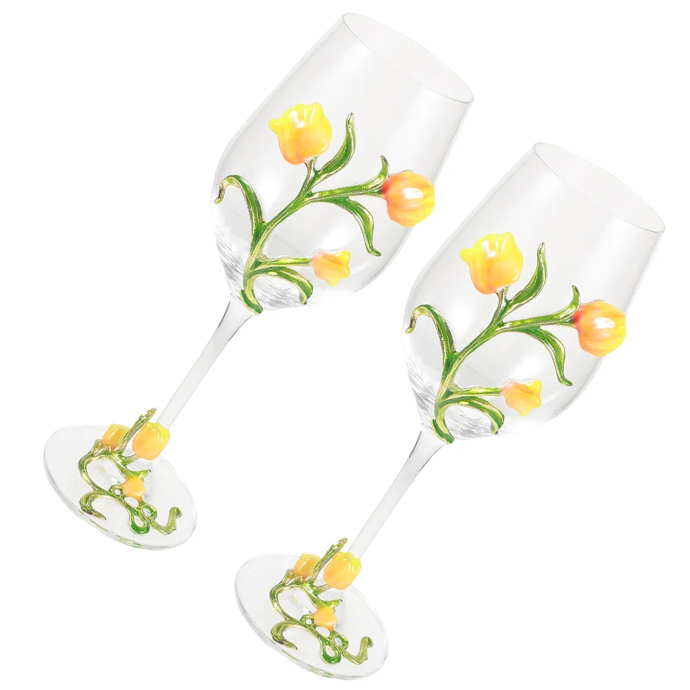 

2Pcs Tulip Pattern Footed Wine Glass Lightweight Stable Base Smooth Surface for Wine Whiskey Soda Glass Goblet