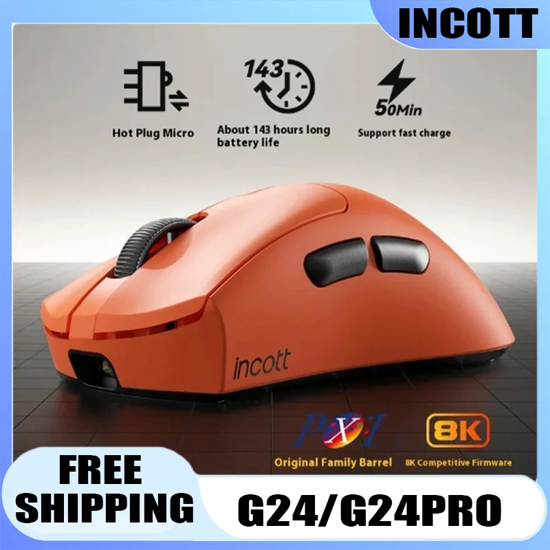 

Incott G24 Pro Dual-Mode Wireless Mouse PAW3950 Sensor 26KDPI Hot-swappable Micromotion Lightweight Gaming Mouse Accessories