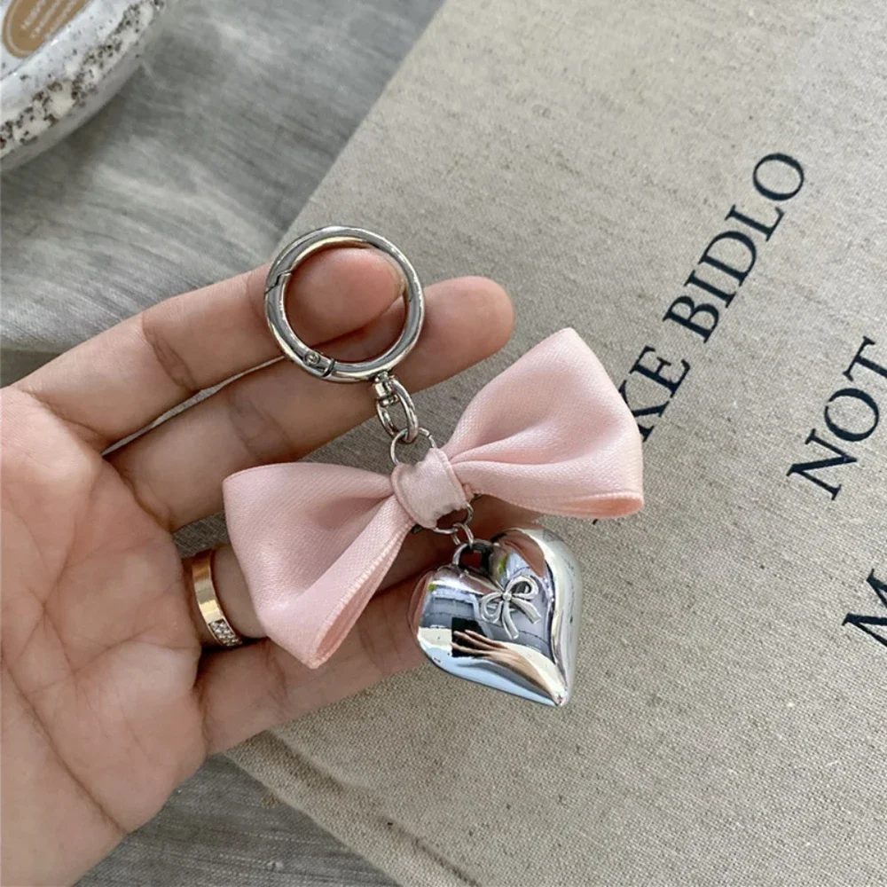 Simple Y2K Ribbon Bowknot Heart Pendant Keychain Sweet Cool Girls Phone Chain Charms Fashion Bag Decoration Accessories Keyring