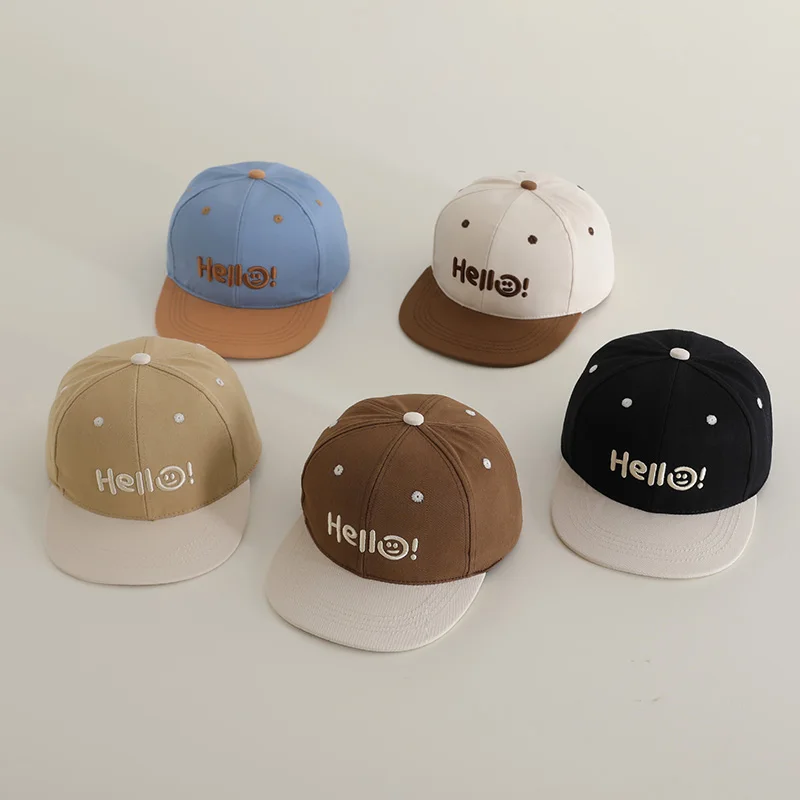 

Color Block Children Duck Tongue Hat Hard Eave Peaked Cap Embroidery Letter Kids Baseball Hats 3-8Y Baby Outdoor Sunshade Visors