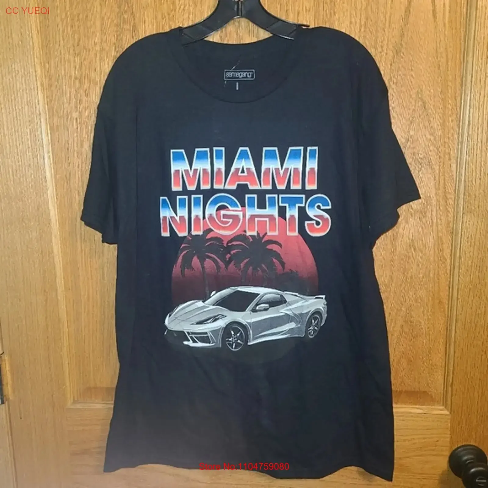 Camiseta Rue21 para Hombre, Negra, con Diseño de Coche de las Noches de Miami, Talla L, Nueva con Etiqueta, Estilo Vintage Lavado, Ropa de Diseñador de Moda Urbana, Versátil y Elástica