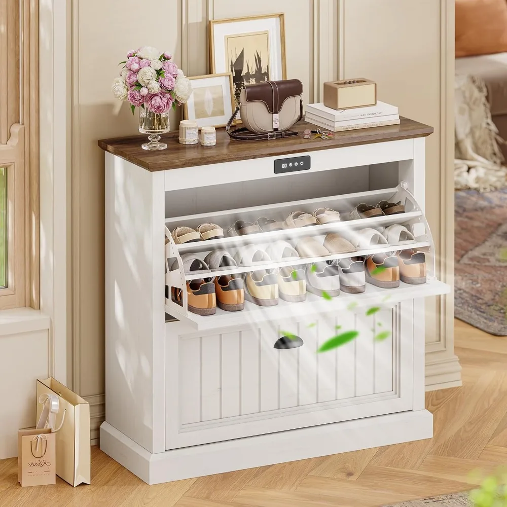 

Shoe cabinet with 2 flip drawers, deodorizing shoe cabinet, narrow shoe rack cabinet, farmhouse ultra-thin