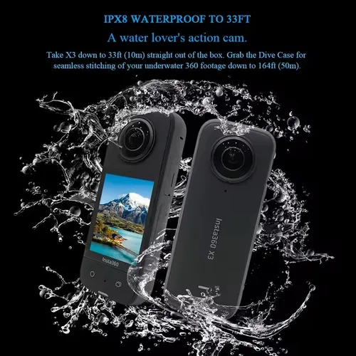 Imagen 2 del producto Insta360 X3/X4 - Cámara de acción 360 resistente al agua con sensores de 1/2"" 48MP, vídeo HDR activo 5.7K 360, foto de 72MP 360 8K resistente al agua